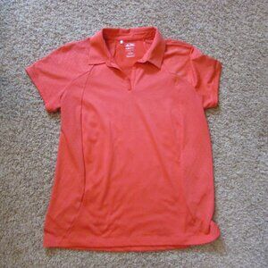 NWOT Adidas ClimaCool Large Orange Coral Polo Golf Shirt Poly VNeck Formotion